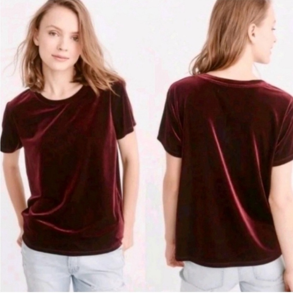 Abercrombie & Fitch Velvet Short Sleeve Top - Deep Burgundy